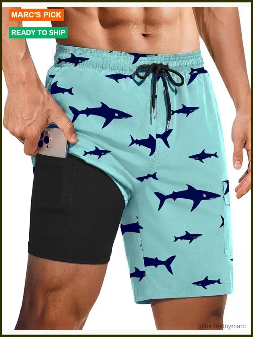 Mens Swim Trunks with Compression Liner 9 Inch Board Shorts Quick Dry